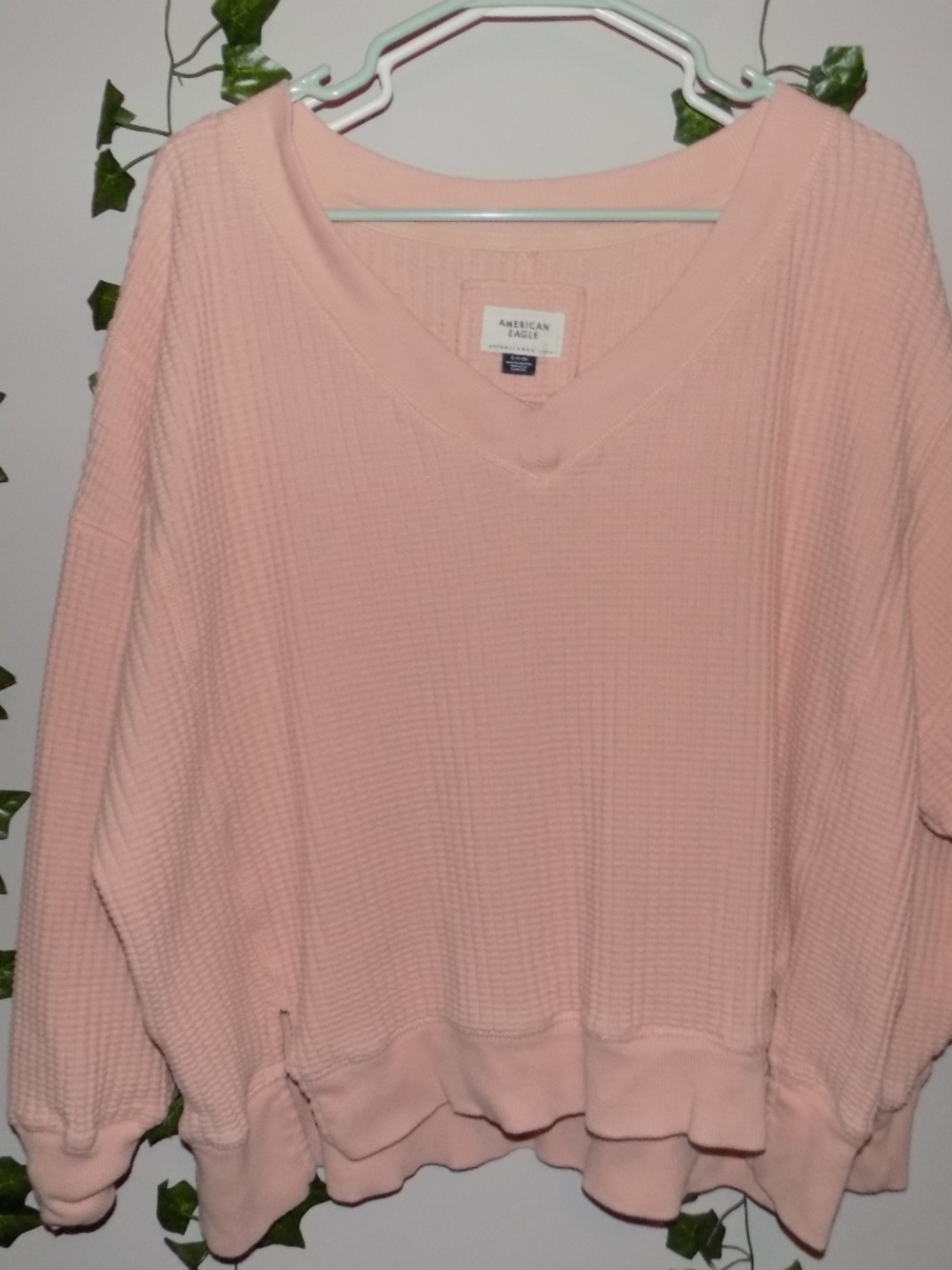 American Eagle Light Pink Waffle Knit Sweater